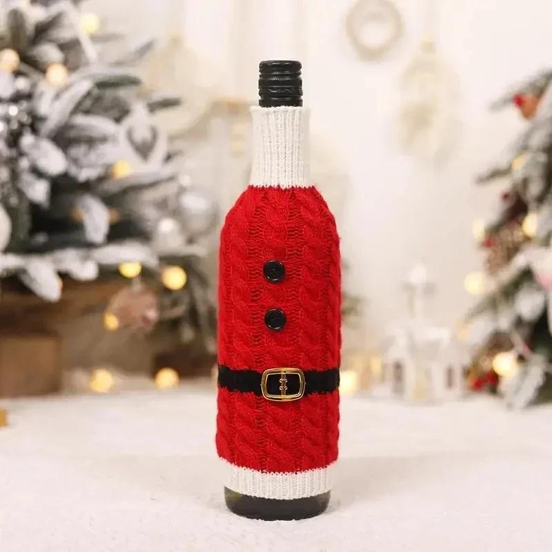 1ks Vánoční obal na láhev vína Pletený Vánoční dekorace 2025 pro Domov Vánoční Sněhulák Stolní Párty Dekor Krásný Vánoční Dárek