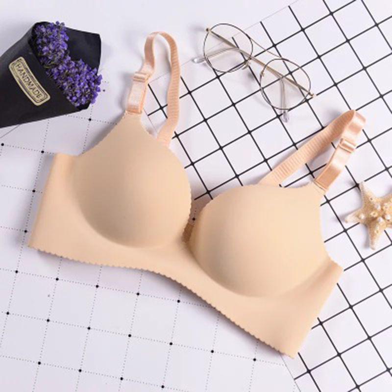 Lingesxy Reggiseno push-up imbottito senza cuciture t-shirt con ferretto reggiseno a immersione aggiungere una tazza, Reggiseno Beige, 2 D (Taglia Produttore: 32D