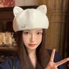 Cute Cat Ears Beret Children Spring and Autumn New Versatile Woolen Painter Hat Warm Windproof Pumpkin Hat