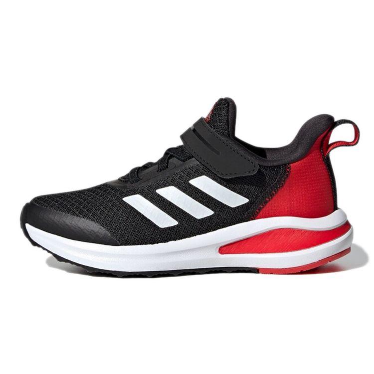 Adidas Fortarun El K Synthetic Leather Fabric Comfortable Durable Low Top Running Shoes Kids Running Shoes Black Red H02728