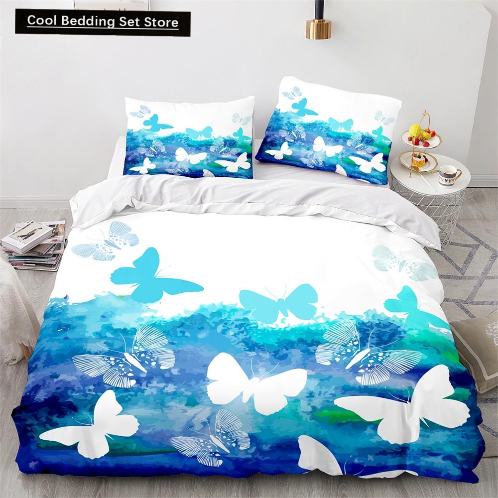 Butterfly Duvet Cover King Queen Colorful Flying Animal Bedding Set for Teens Adults Beautiful Flowers Polyester Quilt Cover