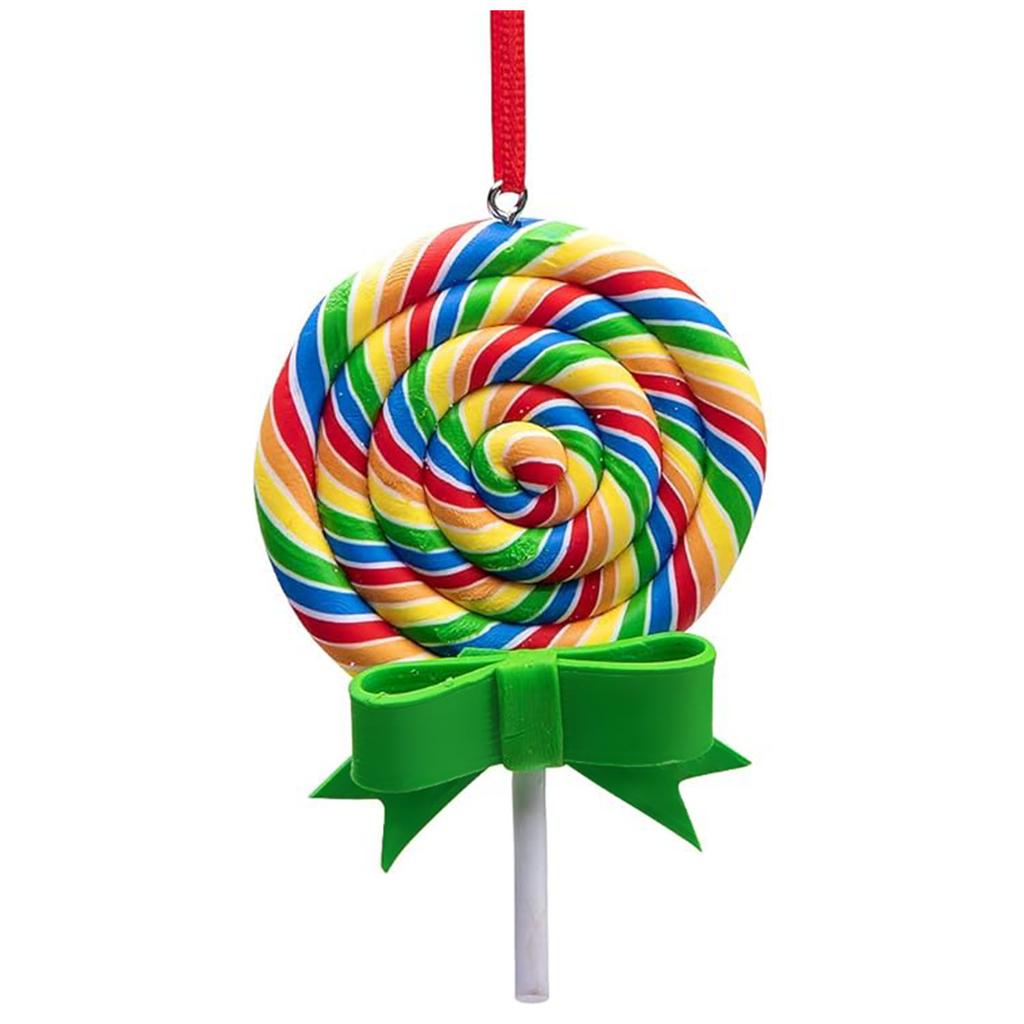 Christmas Lollipop Ornaments- Rainbow Lollipop Hanging Ornaments- Christmas Candies Polymer Clay Ornament for Xmas Tree