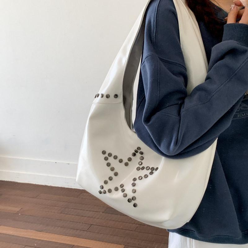 Korean Style INS Minimalist Retro Star Rivet Crossbody Bag Large Capacity Women's Shoulder Bag Versatile Handbag