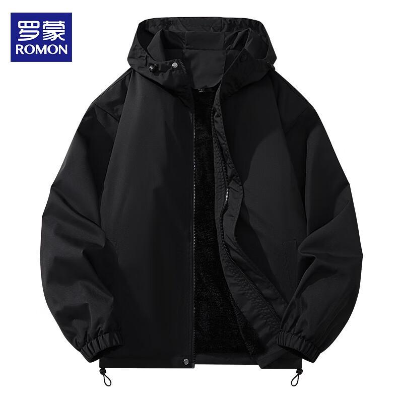 

Romon Men s 2025 New Fleece-Lined Hooded Jacket 2XL