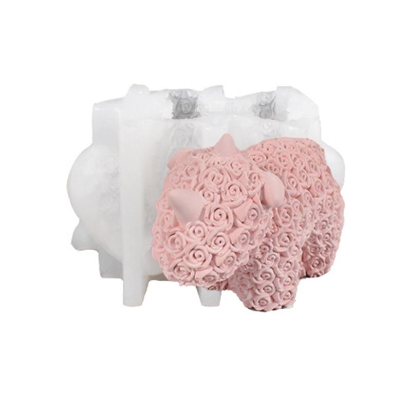 Valentine Silicone Rose Bunny-Mold Aromatherapy Candle Mold Epoxy Animal Plaster Mold for DIY Soap Present Candle Making