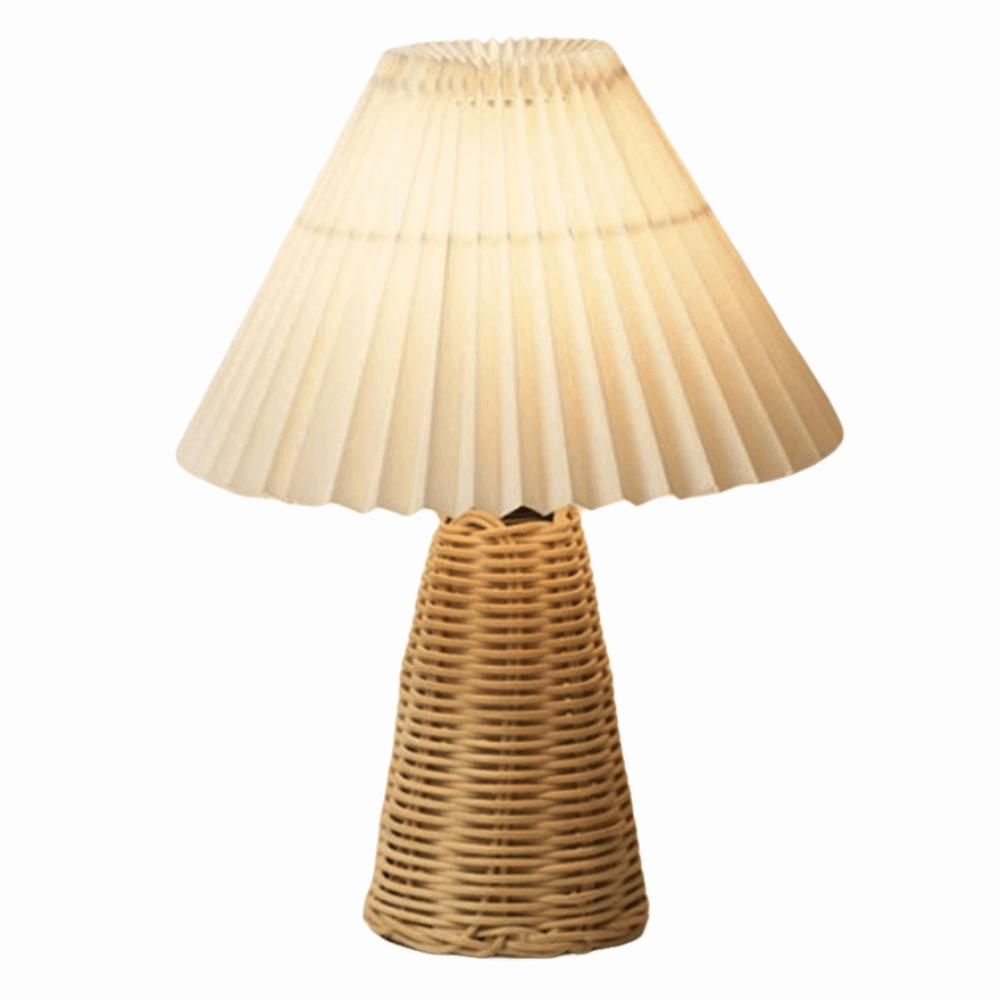 

3W Pleated Table Lamp Soft Warm Light Rattan Pleated Lamp Vintage Bedside Night Lamp Desk