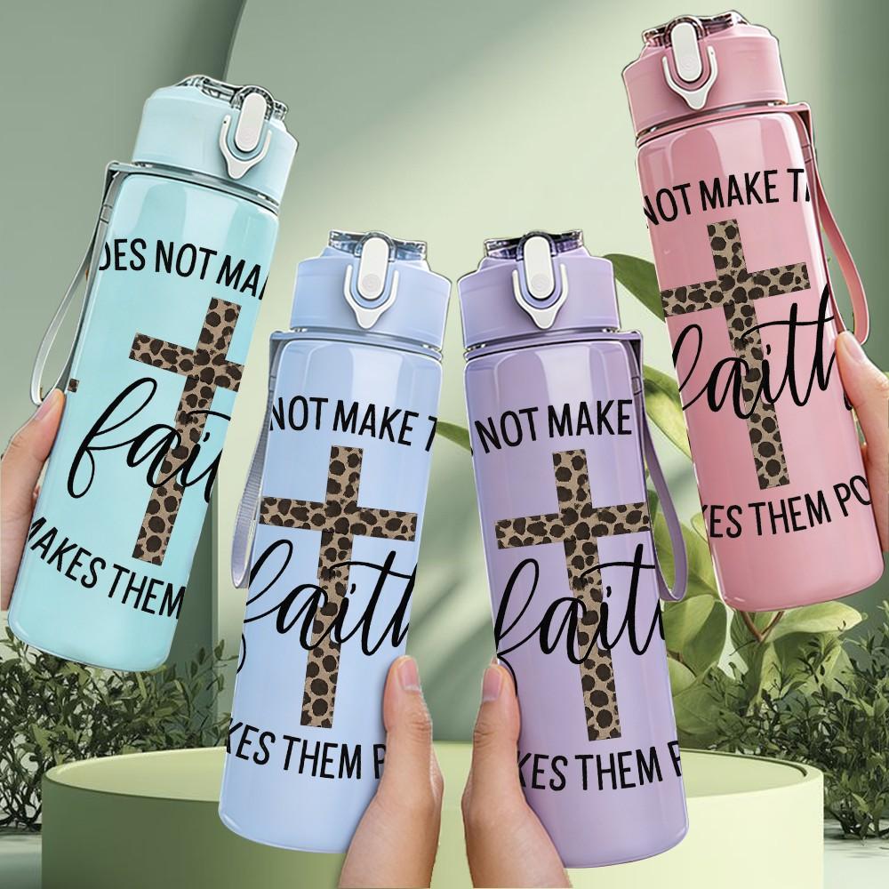 1PC Faith Cross Religious Letter Art 750ml Color Plastic Sports Water Bottle Leakproof Flip Straw Lid Suitable for Sports Office Home Use