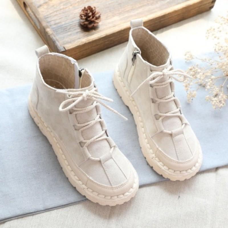 Womens Retro Soft Sole Ankle Boots British Style Flat Heel Casual