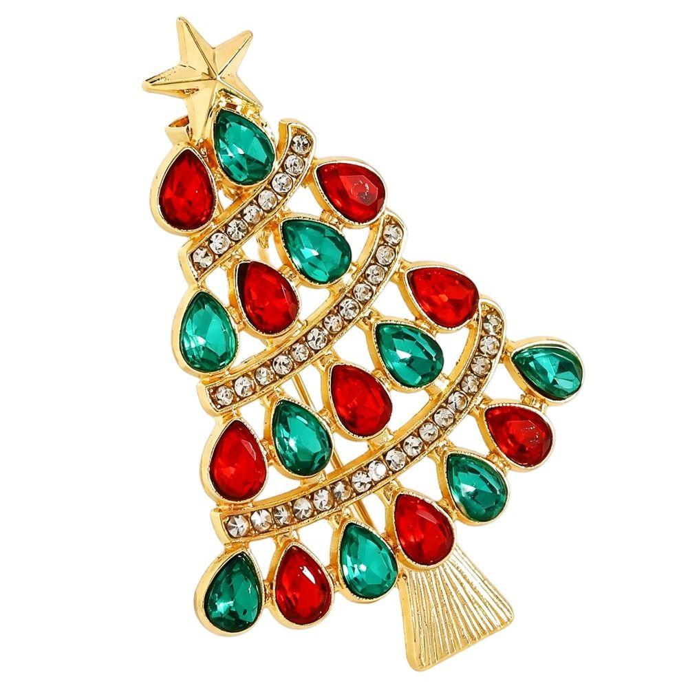 Full Rhinestones Rhinestone Brooch Enamel Christmas Crystal Pins Christmas Tree Brooch  Office