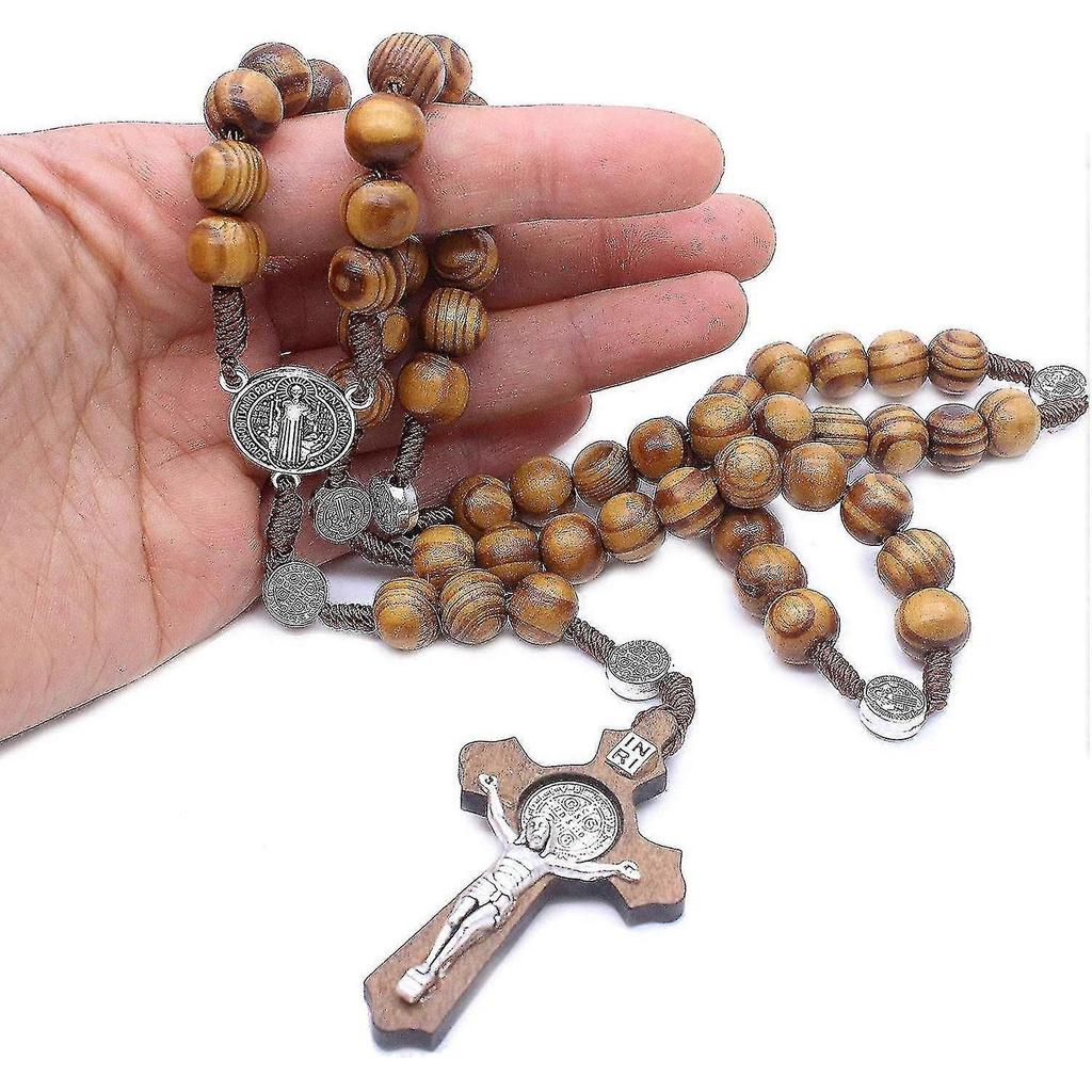 2 Pcs Wooden Rosary Necklace Handmade Cross Religious Jewelry - RIpj