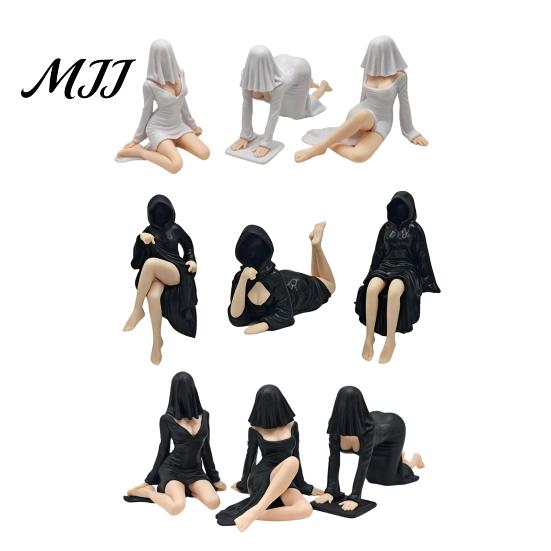Decorative Seated Figurine Ghost Girl Hooded Sculpture, Ethereal Mysterious Statue, Gothic Whimsical Garden Ornament Queen Character Robe for
