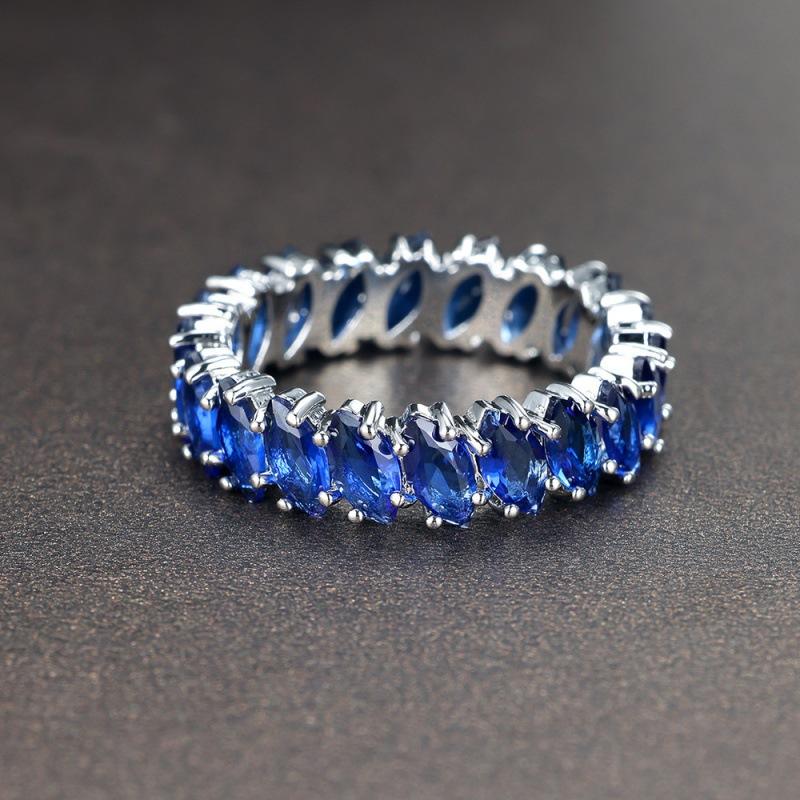 In stock, platinum K T-ring-shaped royal blue leaf-shaped creative fashion ring. no. 5