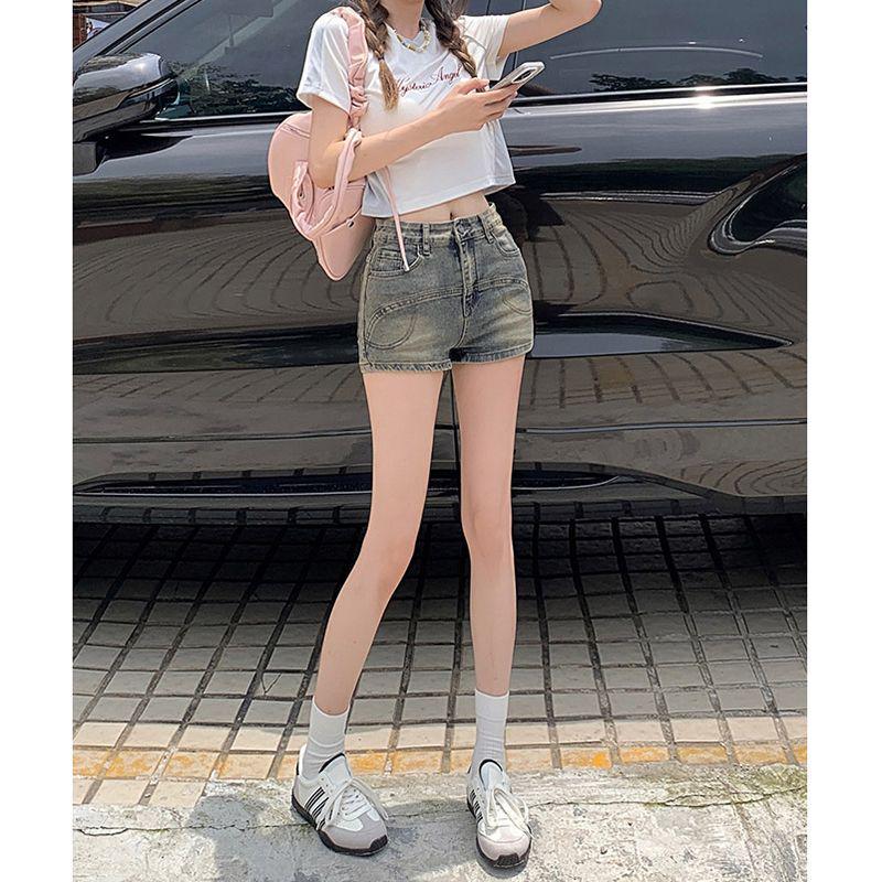 Women's Trendy Denim Hot Pants - Tight Hip-Wrapping, Casual Straight-Leg Shorts for Spring & Summer.