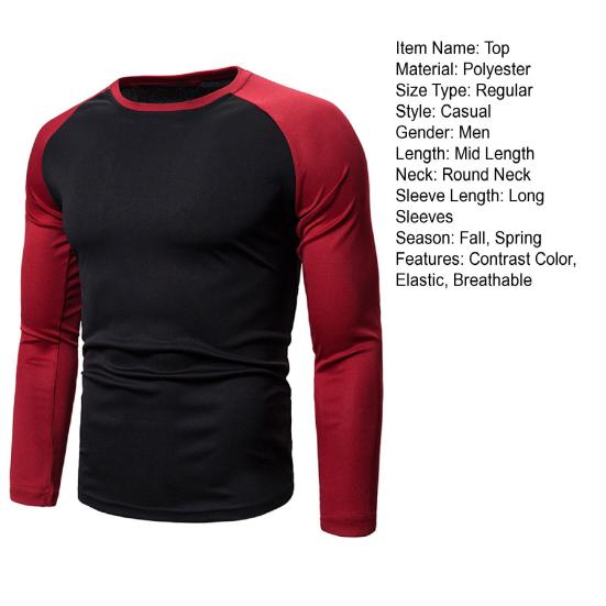 Män Höst Vår Topp Rund Hals Färg Matchande Patchwork Slim Fit Elastisk Långärmad Stretchig Tunn Män Sport Fritidskläder T-shirt