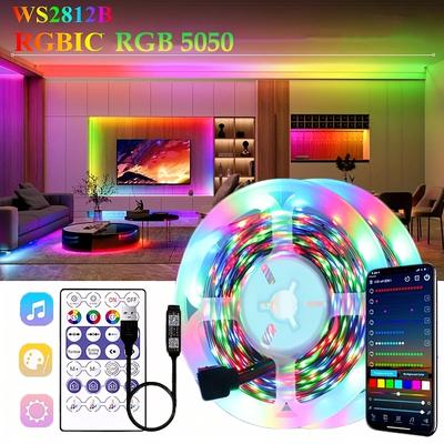 16.4FT/32.8FT LED Strip Lights WS2812B Rainbow Effect USB APP Control Diode Flexible Light DC5V Back Glue Suitable For Holiday Party Music Dance