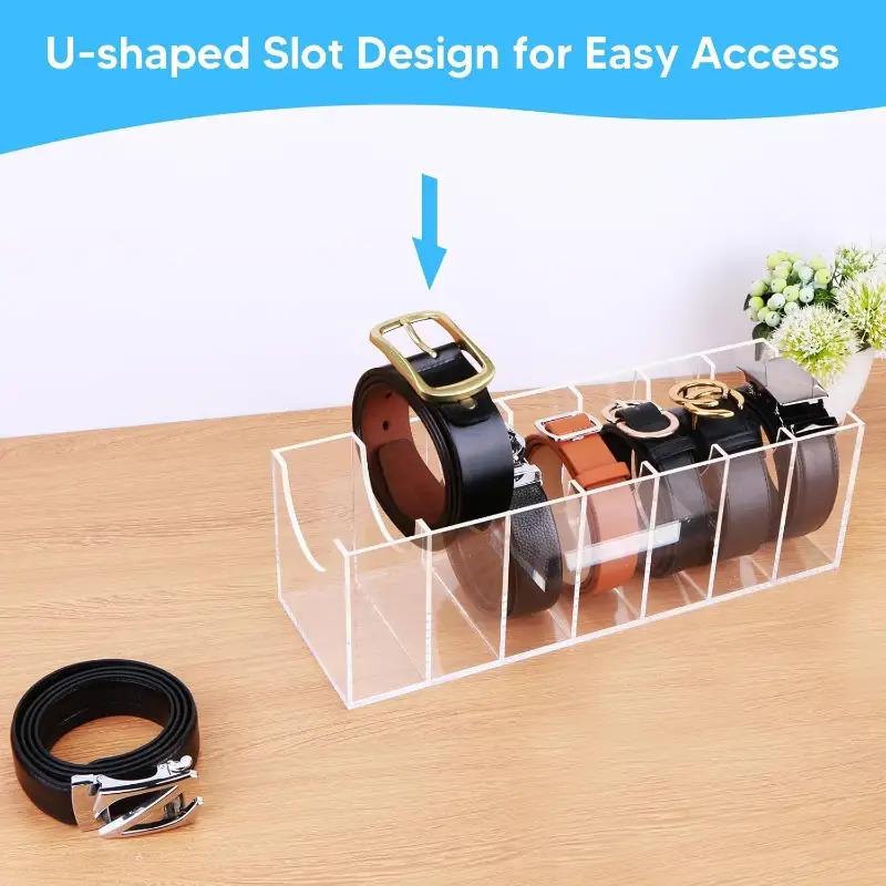2-Pack Belt Storage Box 7-Grid Acrylic Transparent Storage Display Box for Wardrobe Drawer Tie Watch Jewelry Cosmetics Organizer