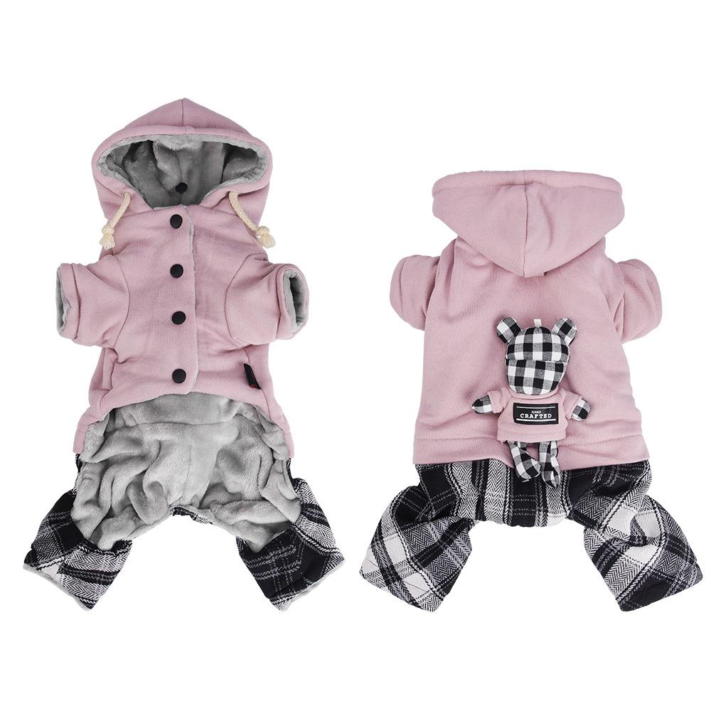 Pet four-legged hooded sweater fleece warm autumn and winter cotton-padded coat doll cartoon comfortable cat and dog clothes