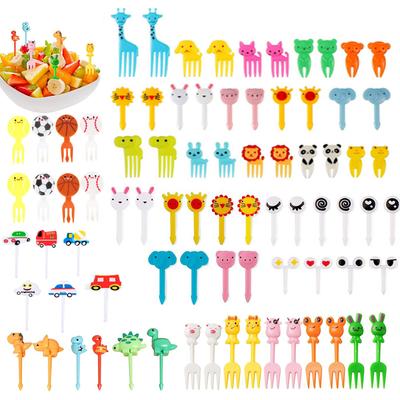 Mini Fruit Fork Set and Vegetable Cutters for Kids Children Plastic Animal Food Picks for Bento Lunch Box Decorating Accessories