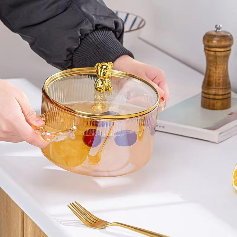 Binaural Griff Bär Glas Kasserolle Hitzebeständiger Kochtopf Ramen Schüssel Brei