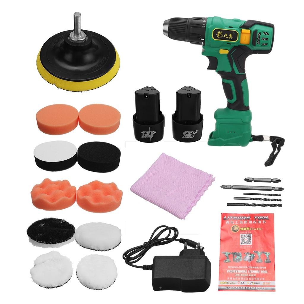 800W 3500RPM Electric Car Polisher Machine Kit 4Inches Buffer Sander Wax Sponge Polishing Pad W/ 1/2pcs Battery
