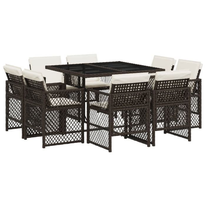 VidaXL Ensemble à manger de jardin et coussins 9 pcs marron poly rotin, ensemble de salle à manger d'extérieur 3210837