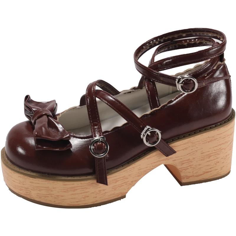

Fashion Round Toe Butterfly-knot Mary Janes Square Heel Mid Heel Women s Bags on Sale 2025 Fashion Buckle Strap Sweet Party Pumps 40 коричневий