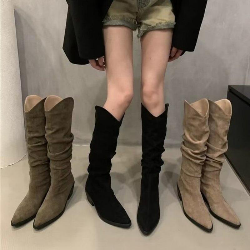 The New Shoes Are Thin, Niche, Thick-heeled, Pointed Boots and Low-heeled Long Boots