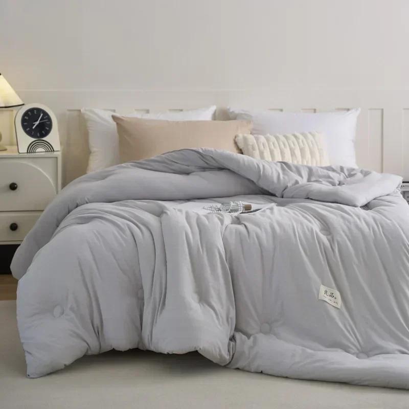 Skin Friendly Delicate Jacquard Fabric Comforter Fluffy Breathable Soy Fiber Protein Quilt Hotel Home Solid Color Decal Doona