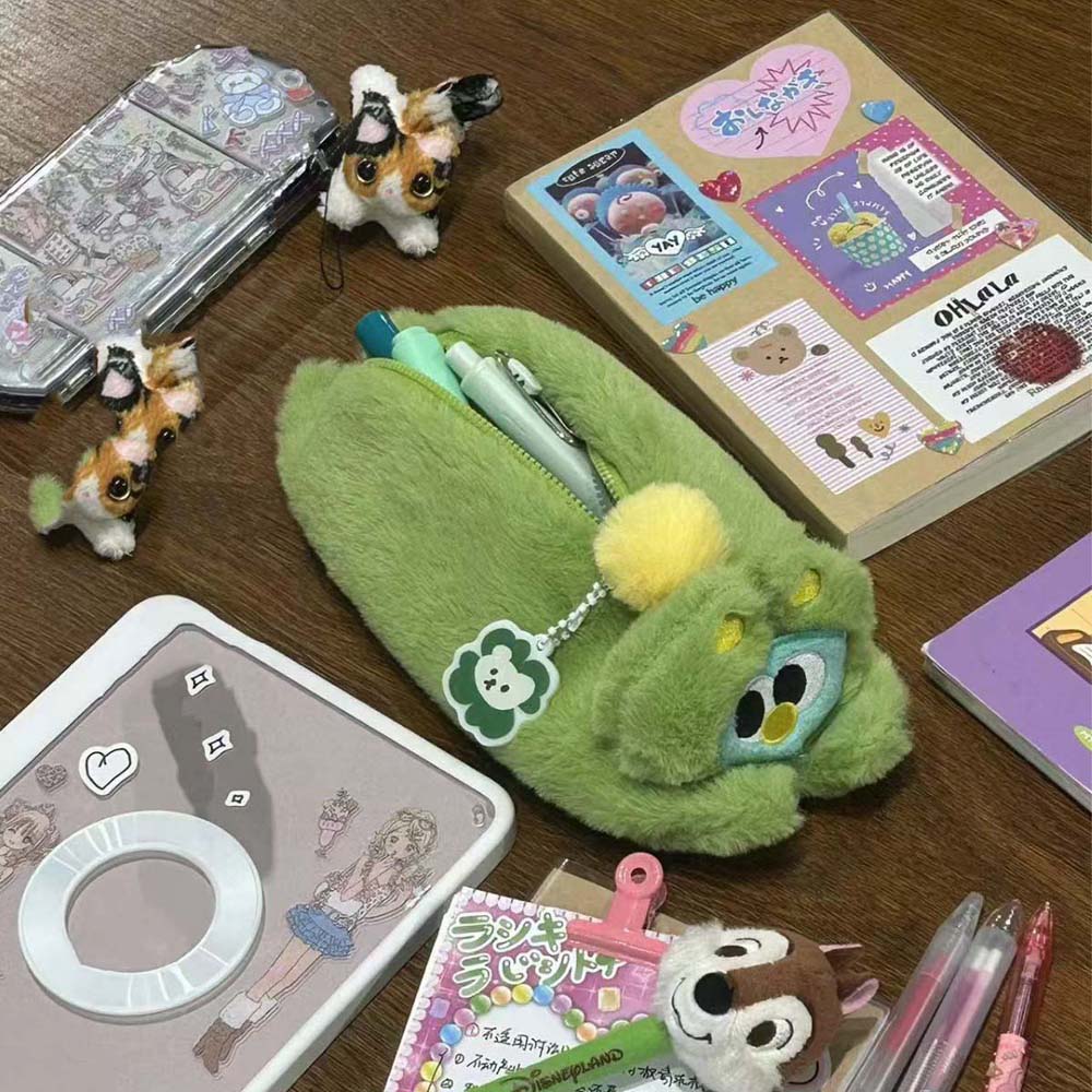 Large Capacity Cartoon Cat Plush Bag Cartoon Animal Cat Plush Pencil Pouch Student