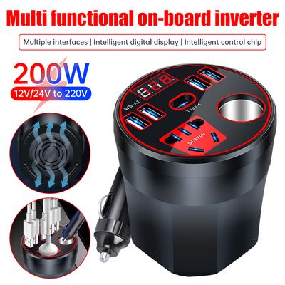 200W Car Power Inverter 12V/24V To 220V Converter Led Display Multi-function Charger Socket Fast Charging Car Accessories