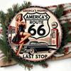 Vintage Route 66 Metal Tin Sign Pinup Girl Classic Car Wall Art Bar Cafe Decor