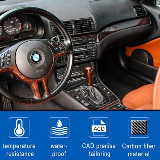 8Pcs For BMW 3 Series E46 1998-05 Carbon Fiber Central Console Panel Cover Trim