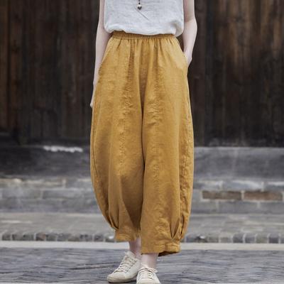 Damskie spodnie w stylu vintage Bloomers w pasie jednokolorowe lniane spodnie jesienne swobodne spodnie do kostek