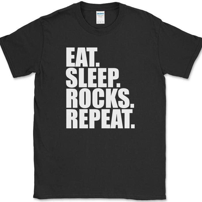 Eat Sleep Rocks Repeat T-Shirt Funny Collector Hobby Humor Gift Text Tee