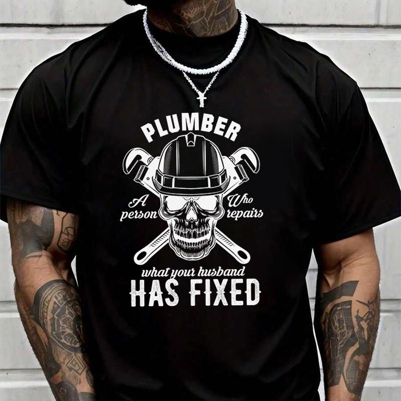 Men Black T-Shirt The Skull Reads A Person Who Repairs What Your Husband Adventure Casual Round