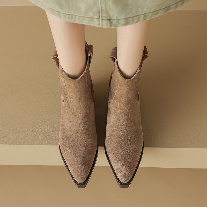 Krazing Pot Nubuck Autumn Cow Suede Winter Shoes Med Heels Cowboy Boots European Keep Warm Ankle Boots