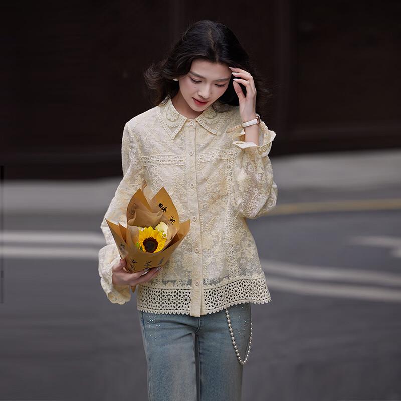 Bailuyu Elegant Hollow Embroidered Long Sleeve Blouse