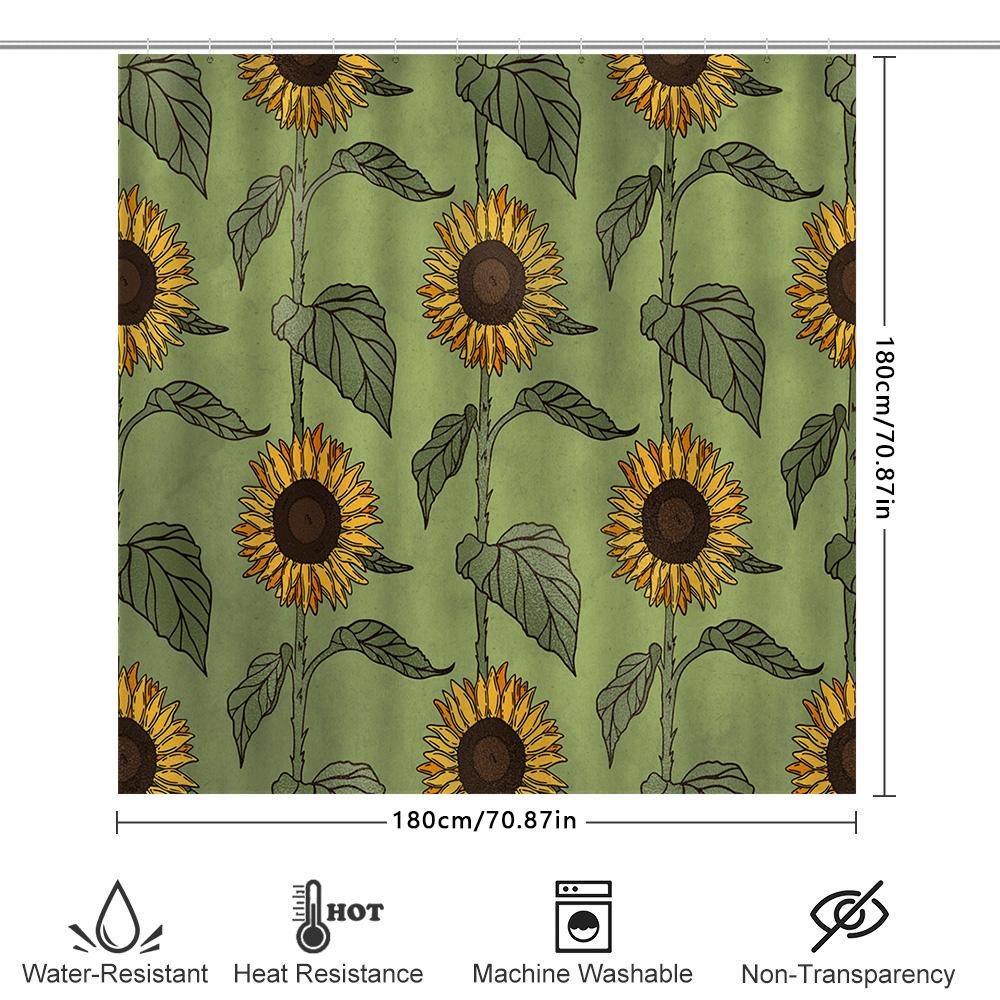 Vintage Sunflower Shower Curtain With Green Background Decorative Waterproof Fabric For Bathroom Accessories Perfect Gift Idea