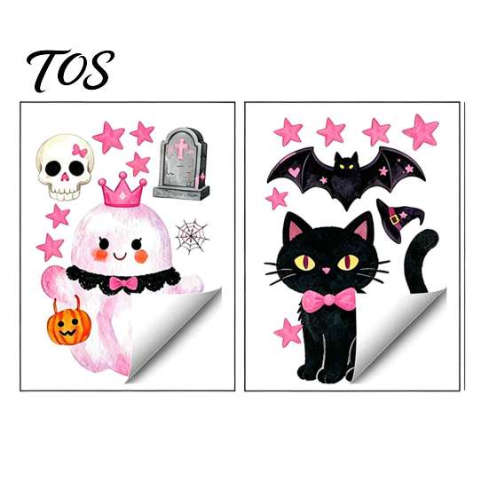 Easy Apply Window Clings 2 Sheets Halloween Cartoon Ghost Cling, Spooky Decorative Glass Sticker, Waterproof Static Decal for Holiday Party Decals