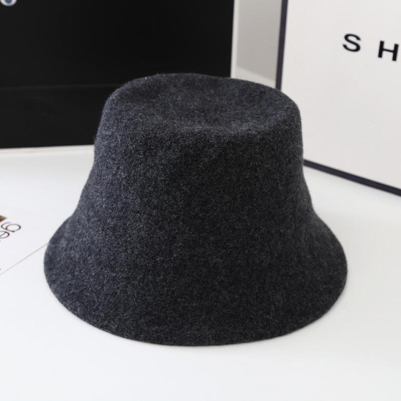 

Осень и зима шляпа-ведро с плоским верхом из чистой шерсти женская простая теплая утолщенная шерстяная шляпа-панама тренд M（56-58cm）