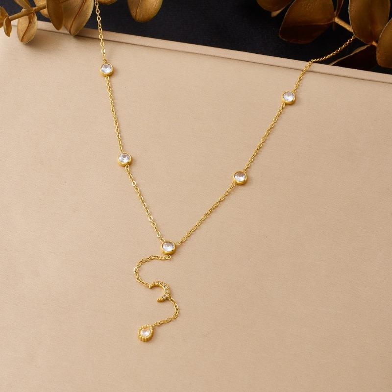 Gold Sun Charm Y-drop Necklace with Crystal Accents