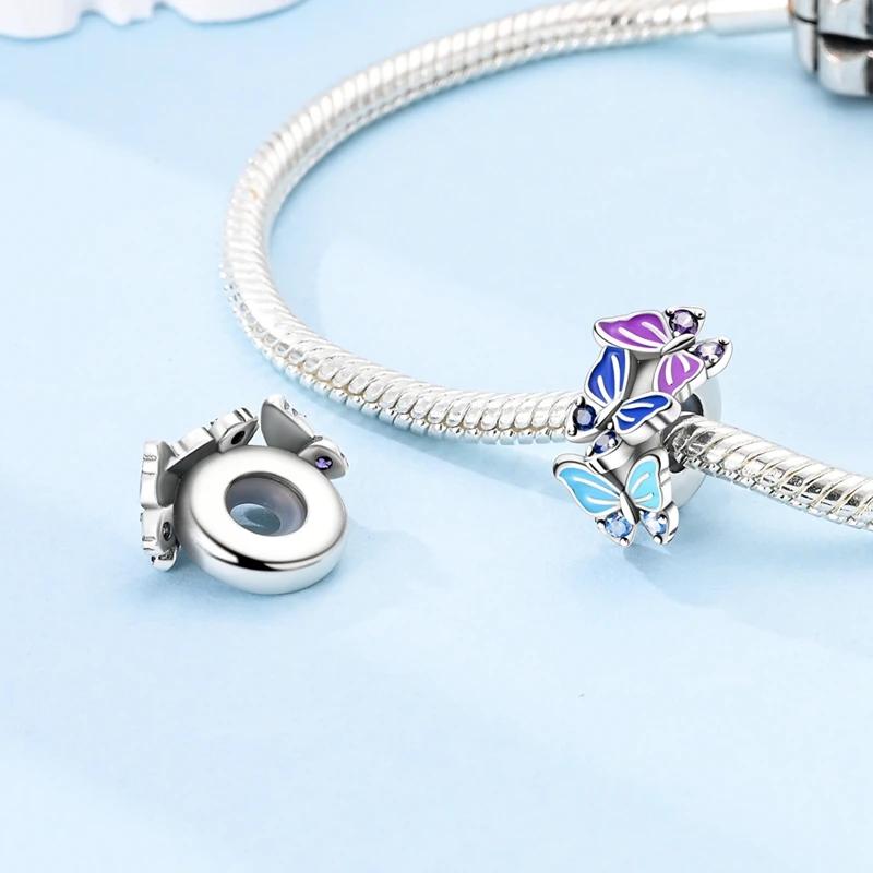Original Charms Copper Ice Snow Blue Purple Butterfly Beads Fit Platabracelets For Women Jewelry Making Gifts