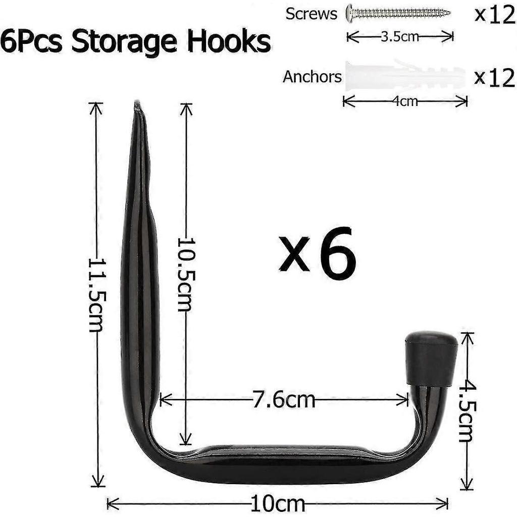 6 Pack Heavy Duty J Shape Wall Hooks For Garage Storage (11.5cm X 10cm) - DD