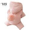 Outdoor Dog Apparel Hooded Plaid Pet Jumpsuit, Four Legged Apparel, Cozy Hoodie with Small Winter Coat Pompom, Plush Lined Onesie Clothes for