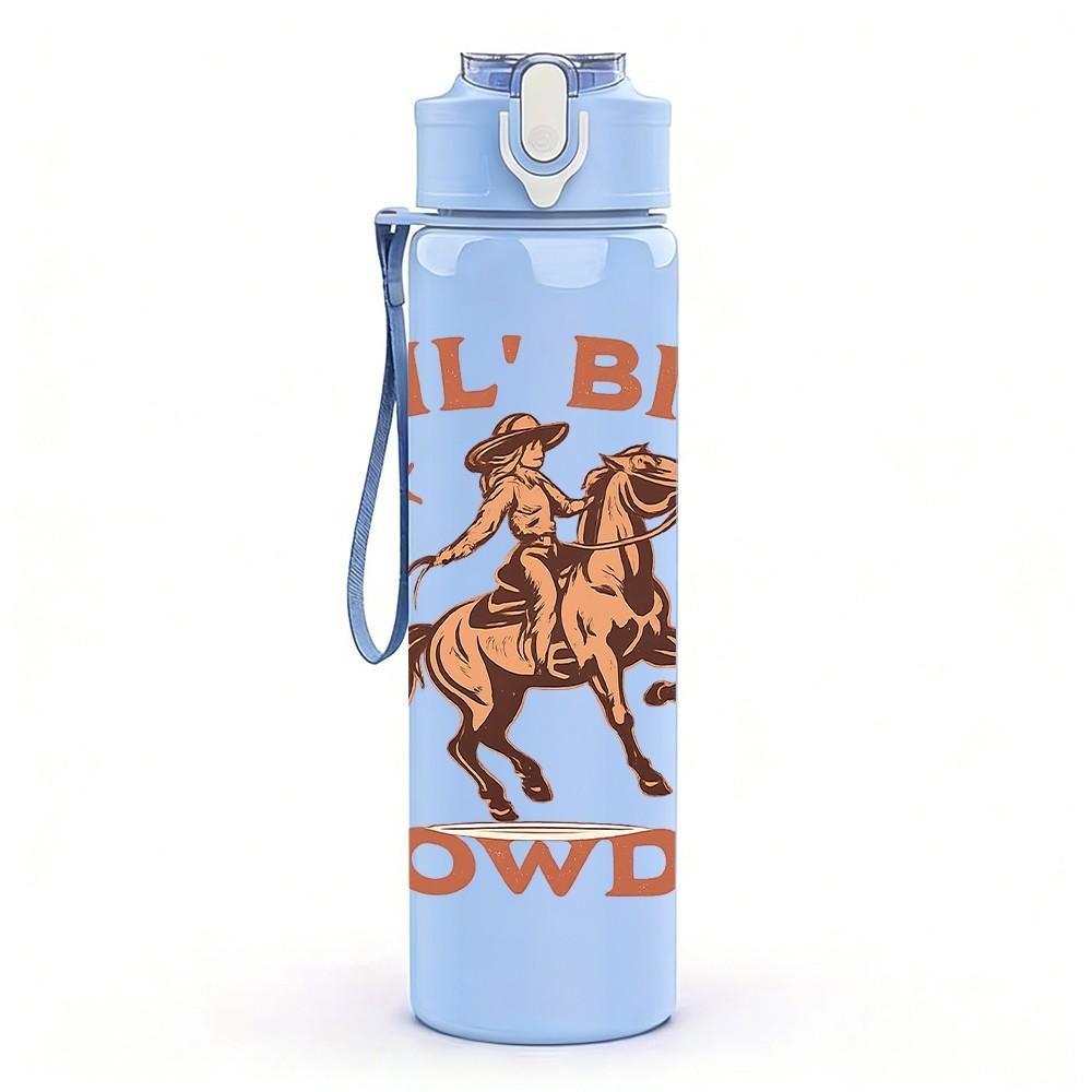 1PC Lil Bit Rowdy Cow Horse Western Print 750ml Color Plastic Sports Water Bottle Leakproof Flip Straw Lid Suitable for Sports Office Home Use