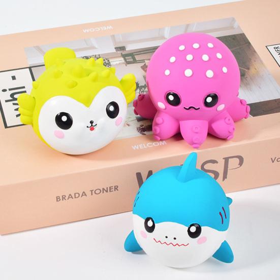 Sea Animal Dog Toy Latex Squeaky Octopus Dog Chew Toy Floating Shark Puffer Fish Toy for Dogs Fetch Game