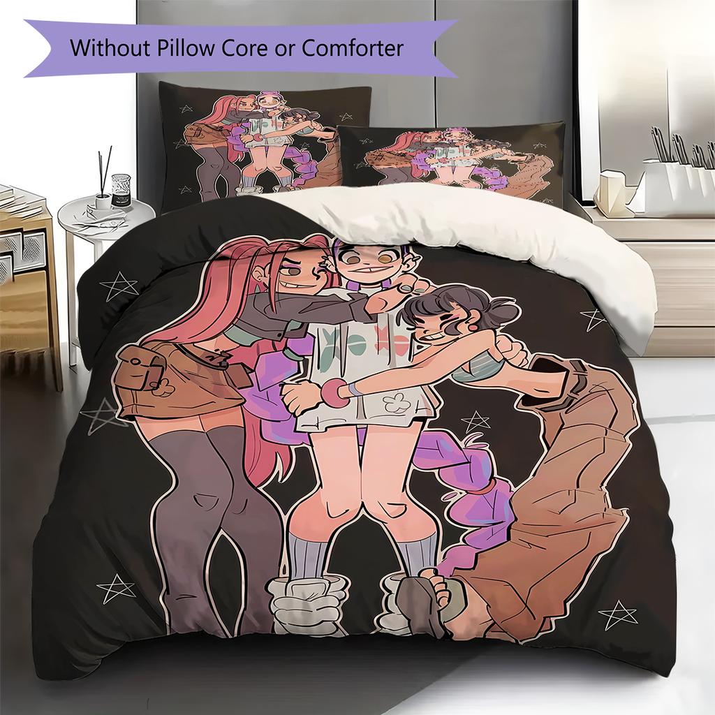 Kpop Dämonenjäger Muster Bettwäsche, Steppbett Set Steppbettbezug Kissenbezug Zuhause Geburtstagsgeschenk (1 Bettbezug + 2 Kissenbezüge, ohne Füllung)