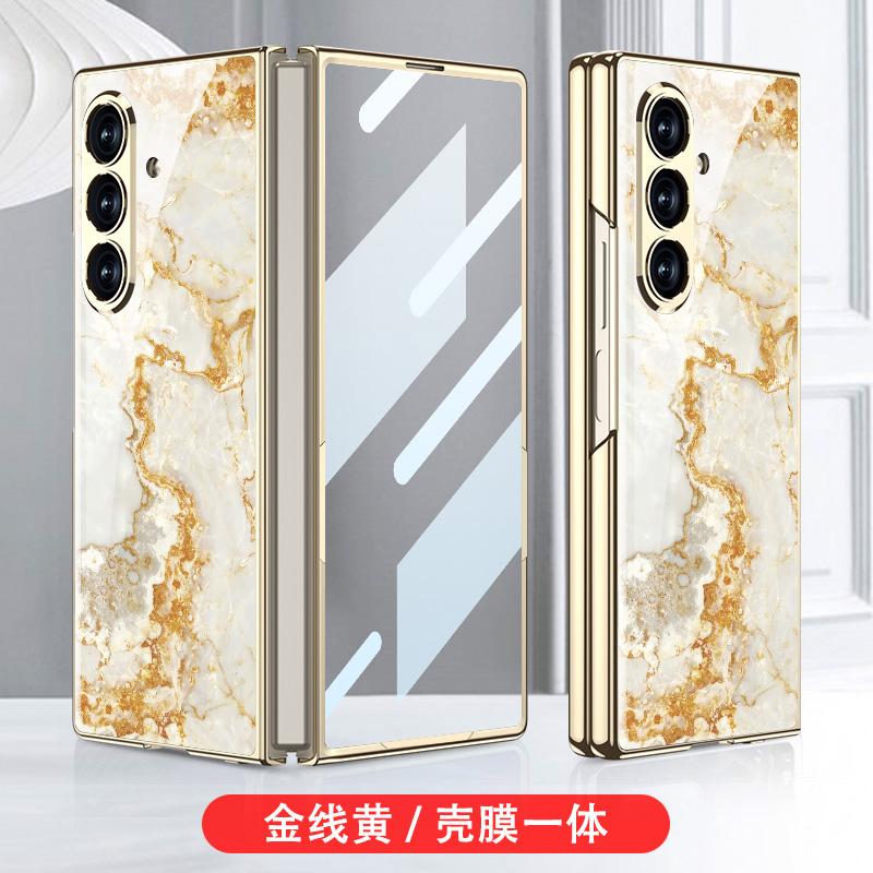 Luxury Plating Painted Glass Case for Samsung Galaxy Z Fold 7 6 Back Screen Glass Protective Cover for Galaxy Z Fold7 Case