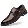 Men's Genuine Leather Dress Shoes First Layer Cowhide Pointed Toe One-Step Slip-On Velcro Closure Trendy Casual Loafers