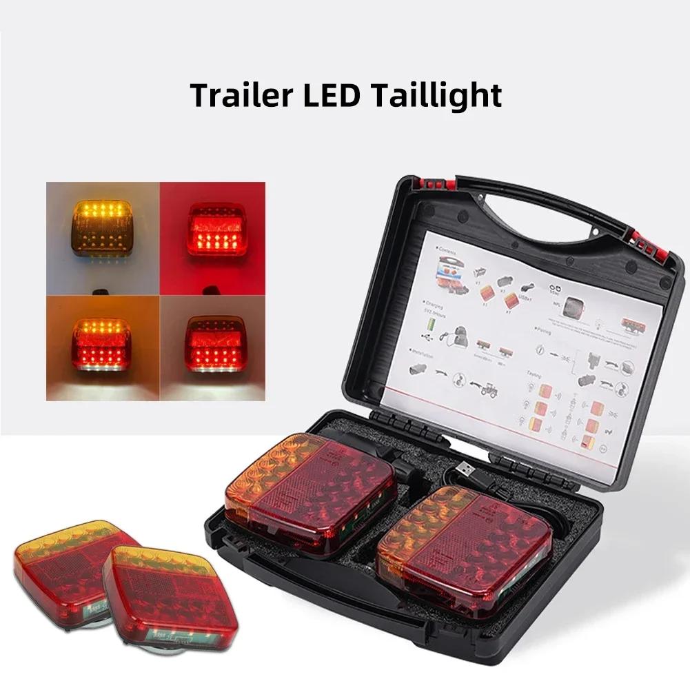 Wireless Reflective Lens Truck Taillights Brake Lights LED Trailer Rear Tail Turn Signal Lamp Caravan Camper Lorry Rechargeable